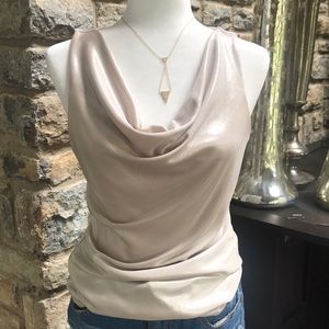 White House Black Market gold drape neck top